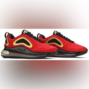 Nike Red and Gold Air Max 720 Sneakers Shoes Sporty Activewear Athletic Gym Run